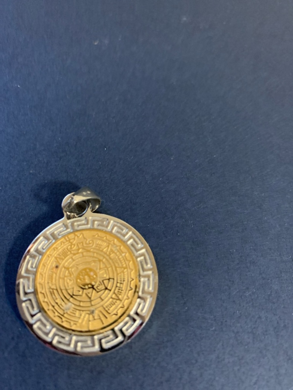 Two-Tone Gold-Tone and Silver-Tone Aztec Medallion Pendant Necklace - Jewelry